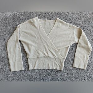 Cream Ribbed V-Neck Crop Top Sweater